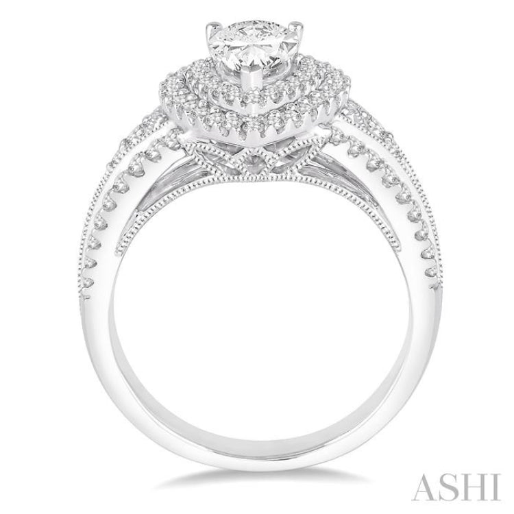 Pear Shape Semi-Mount Halo Diamond Engagement Ring