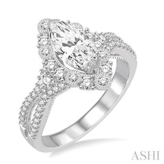 Marquise Shape Semi-Mount Halo Diamond Engagement Ring