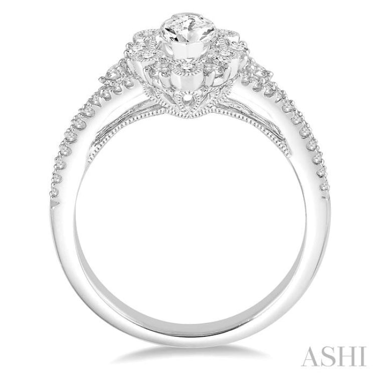 Marquise Shape Semi-Mount Halo Diamond Engagement Ring