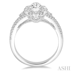 Marquise Shape Semi-Mount Halo Diamond Engagement Ring