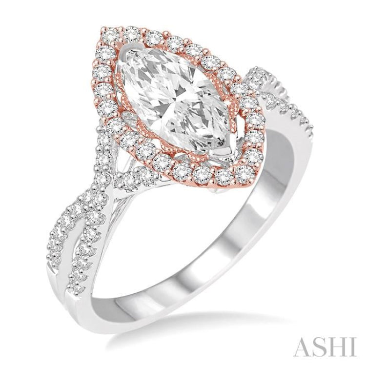 Marquise Shape Semi-Mount Halo Diamond Engagement Ring