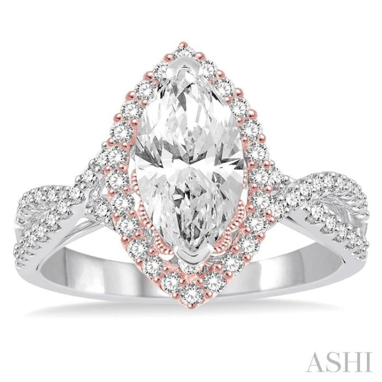 Marquise Shape Semi-Mount Halo Diamond Engagement Ring