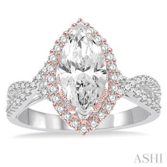 Marquise Shape Semi-Mount Halo Diamond Engagement Ring