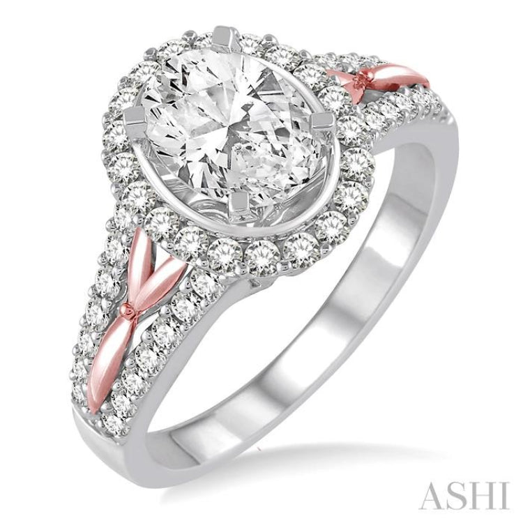 Oval Shape Semi-Mount Halo Diamond Engagement Ring