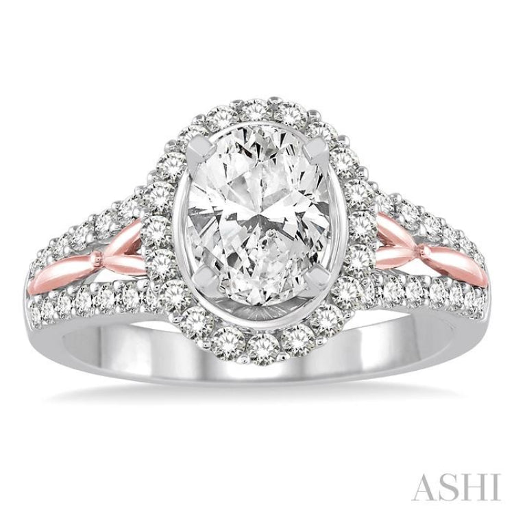 Oval Shape Semi-Mount Halo Diamond Engagement Ring