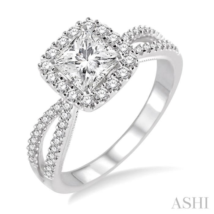 Princess Shape Halo Diamond Engagement Ring