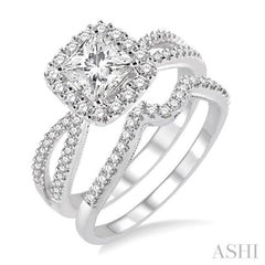 Princess Shape Halo Diamond Wedding Set