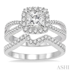 Princess Shape Halo Diamond Wedding Set