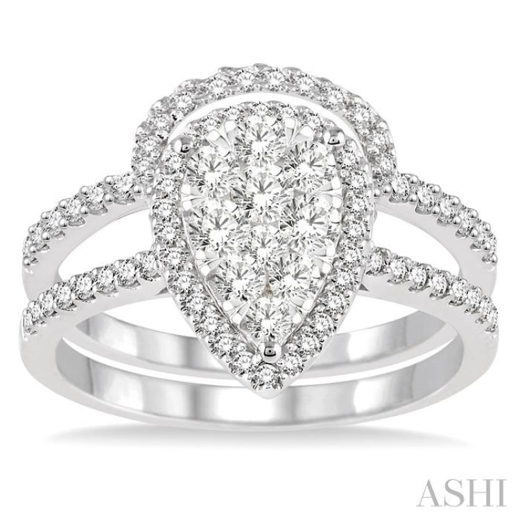 Pear Shape Halo Lovebright Diamond Wedding Set