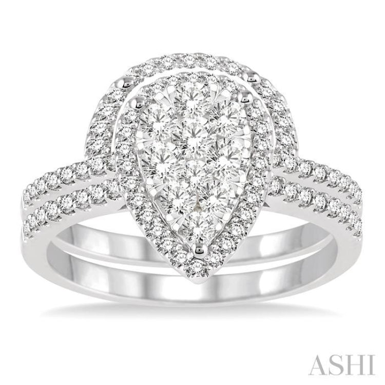 Pear Shape Halo Lovebright Diamond Wedding Set