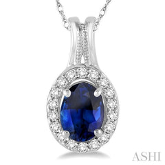 Oval Shape Gemstone & Halo Diamond Pendant