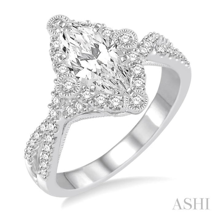 Marquise Shape Semi-Mount Halo Diamond Engagement Ring