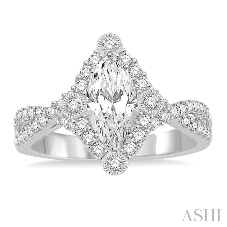 Marquise Shape Semi-Mount Halo Diamond Engagement Ring