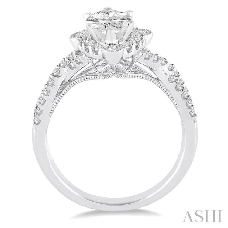 Marquise Shape Semi-Mount Halo Diamond Engagement Ring