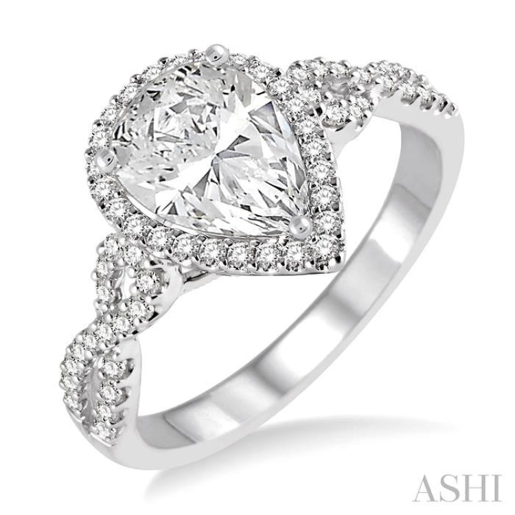 Pear Shape Semi-Mount Halo Diamond Engagement Ring