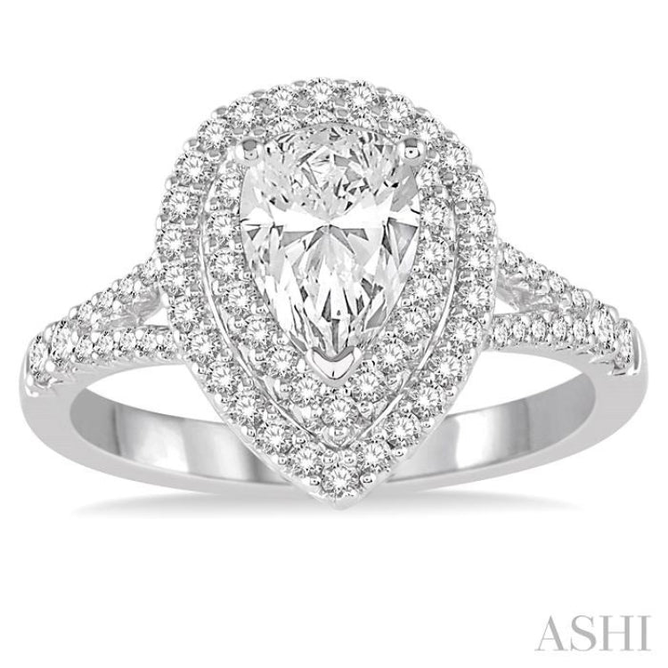 Pear Shape Semi-Mount Halo Diamond Engagement Ring