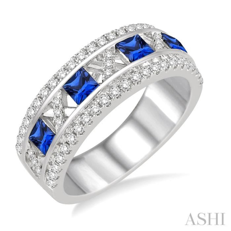 Princess Shape Gemstone & Diamond Wedding Band