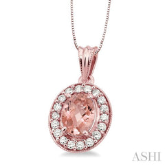 Oval Shape Gemstone & Halo Diamond Pendant