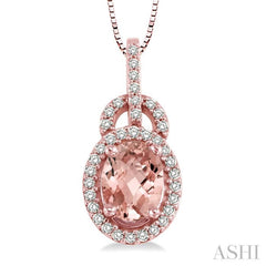 Oval Shape Gemstone & Halo Diamond Pendant