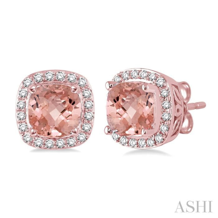 Cushion Shape Gemstone & Halo Diamond Earrings