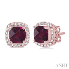 Cushion Shape Gemstone & Halo Diamond Earrings