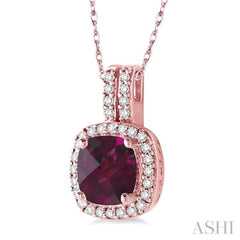 Cushion Shape Gemstone & Halo Diamond Pendant