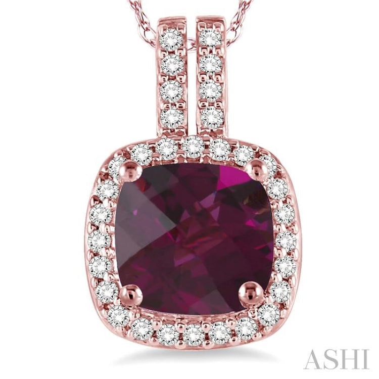 Cushion Shape Gemstone & Halo Diamond Pendant