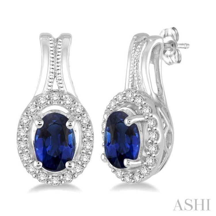 Oval Shape Gemstone & Halo Diamond Earrings