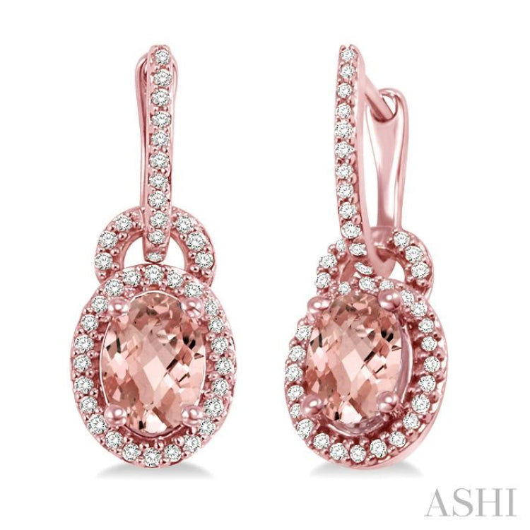 Oval Shape Gemstone & Halo Diamond Earrings