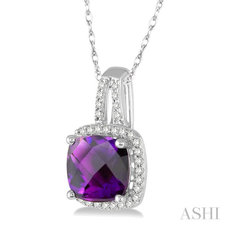 Cushion Shape Gemstone & Halo Diamond Pendant