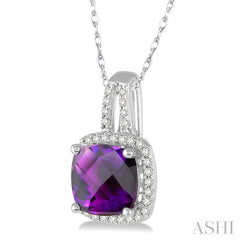 Cushion Shape Gemstone & Halo Diamond Pendant