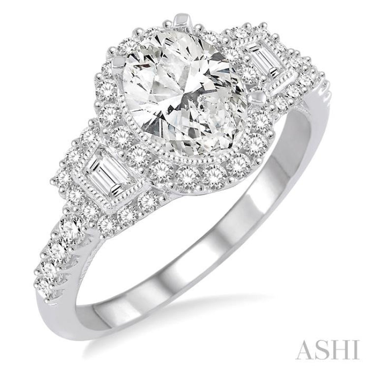 Oval Shape Semi-Mount Halo Diamond Engagement Ring