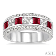 Princess Shape Gemstone & Diamond Wedding Band