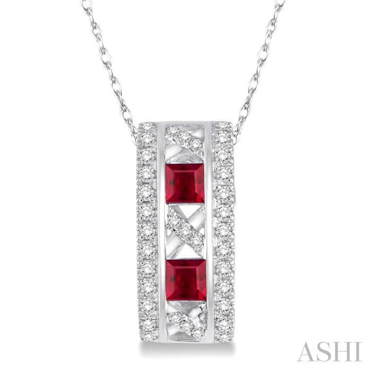 Princess Shape Gemstone & Diamond Pendant