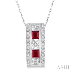 Princess Shape Gemstone & Diamond Pendant