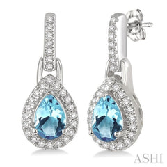 6x4 MM Pear Shape Aquamarine and 1/5 Ctw Round Cut Diamond Earrings in 14K White Gold