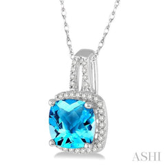 Cushion Shape Gemstone & Halo Diamond Pendant