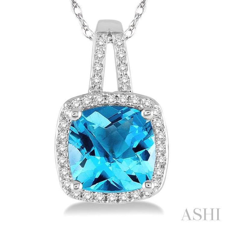 Cushion Shape Gemstone & Halo Diamond Pendant