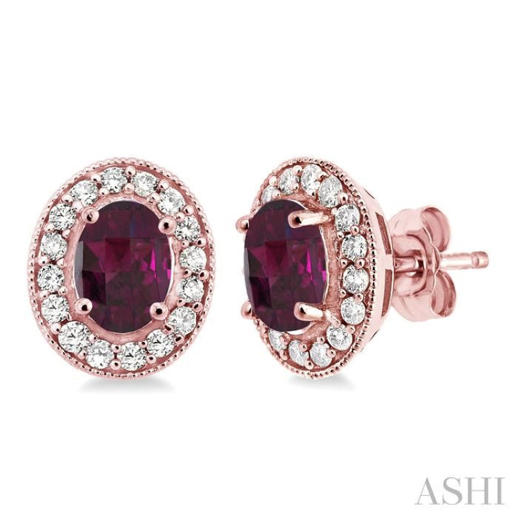 Oval Shape Gemstone & Halo Diamond Earrings