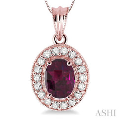 Oval Shape Gemstone & Halo Diamond Pendant