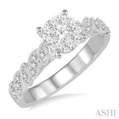 3/8 ctw Round Cut Diamond Lovebright Vintage Engagement Ring in 14K White Gold