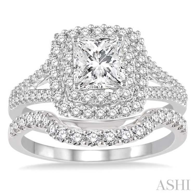 Princess Shape Halo Diamond Wedding Set