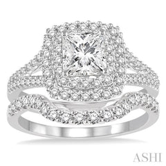 Princess Shape Halo Diamond Wedding Set