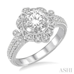 Round Shape Semi-Mount Diamond Engagement Ring