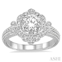 Round Shape Semi-Mount Diamond Engagement Ring