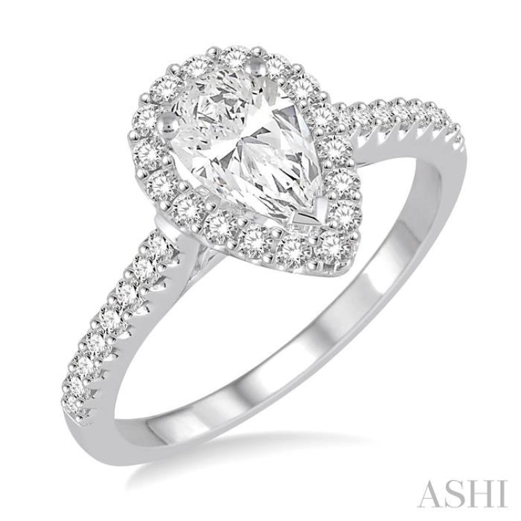 Pear Shape Semi-Mount Halo Diamond Engagement Ring