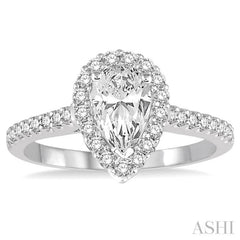 Pear Shape Semi-Mount Halo Diamond Engagement Ring