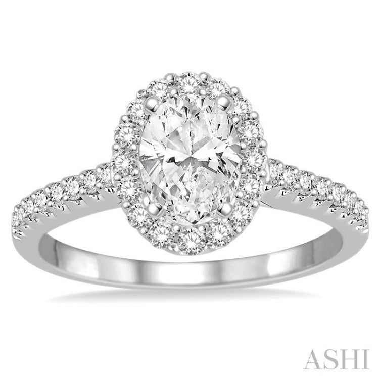 Oval Shape Semi-Mount Halo Diamond Engagement Ring