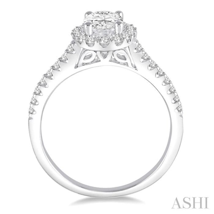 Oval Shape Semi-Mount Halo Diamond Engagement Ring