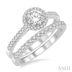 Round Shape Halo Diamond Wedding Set